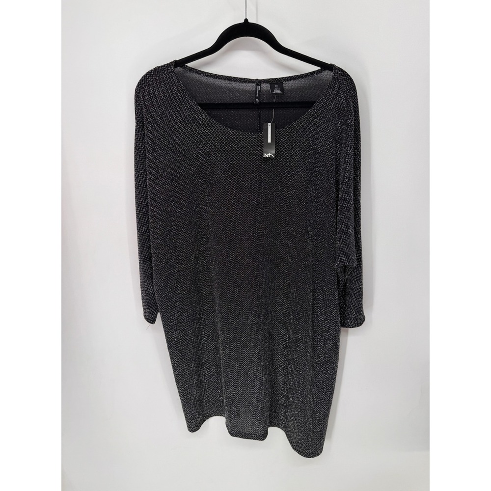 New Directions Tunic Top Women 2X Black Silver NWT Metallic 3/4 Sleeve Scoop